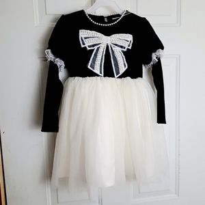 Gripooaven Girls Black and White Tulle Dress With Pearl Adorn Front Bow Sz 6-7